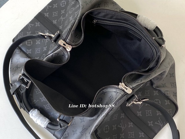 路易威登LV旅行包 M45392 KEEPALL50旅行袋 LV新款黑銀拼色拼接旅行袋 LV男士手提旅行袋 xxlv2930